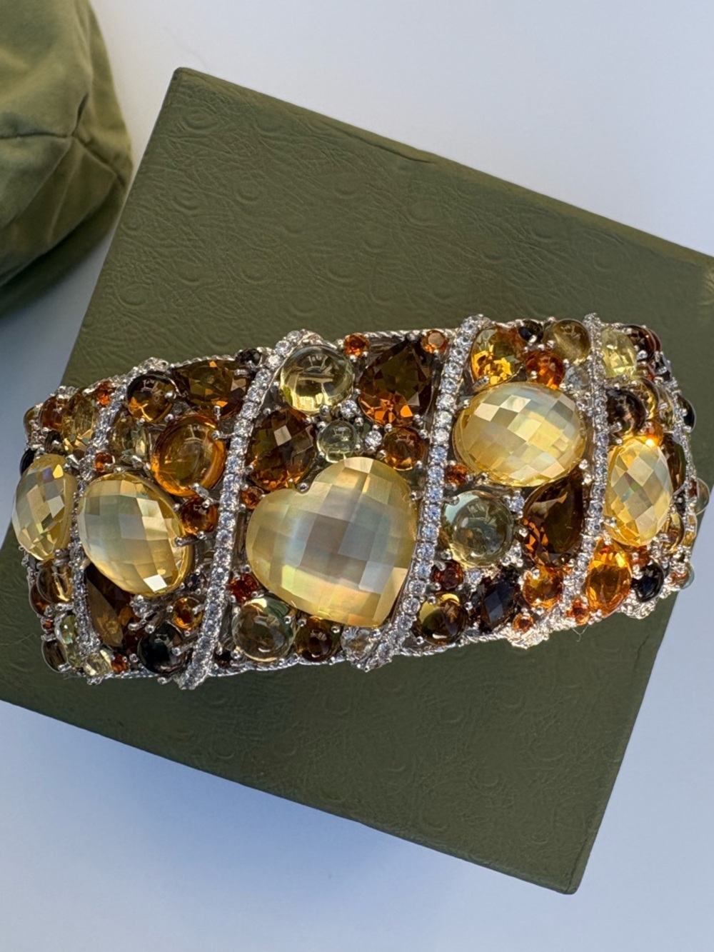 Judith Ripka multi gemstone bracelet wide Cuff Sterling silver CZ hinged 925 - Picture 6 of 17